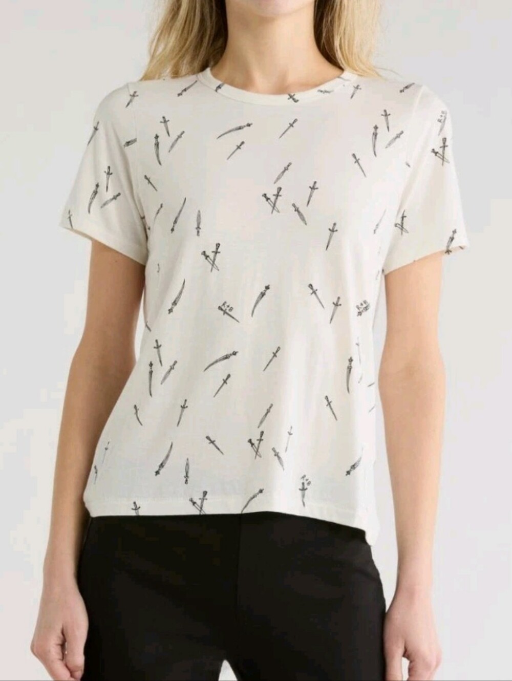Rag & Bone Small Dagger White Multi Print Cotton Blend T-Shirt Msrp $128